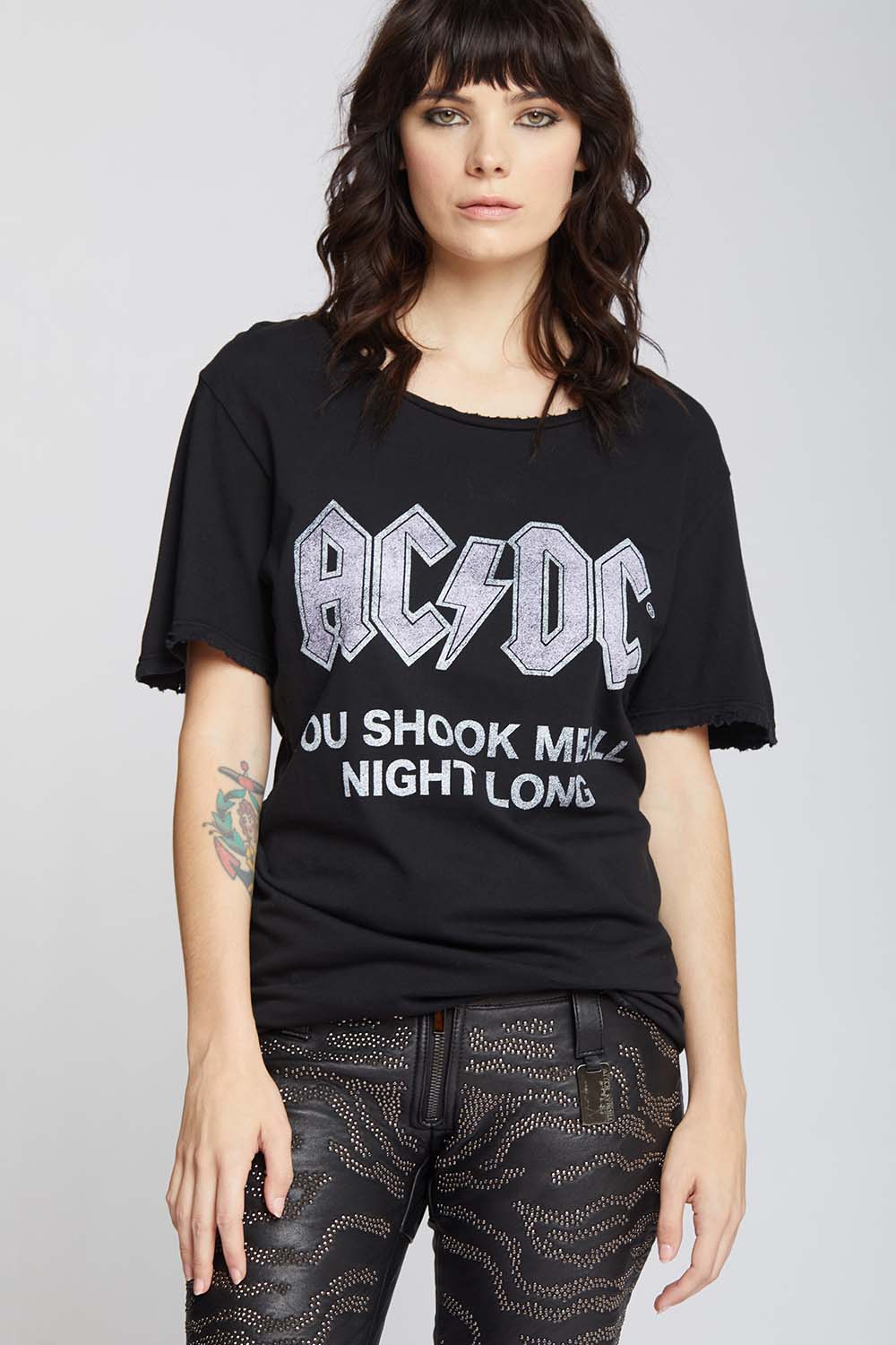 AC/DC Distressed Black Boyfriend Tee