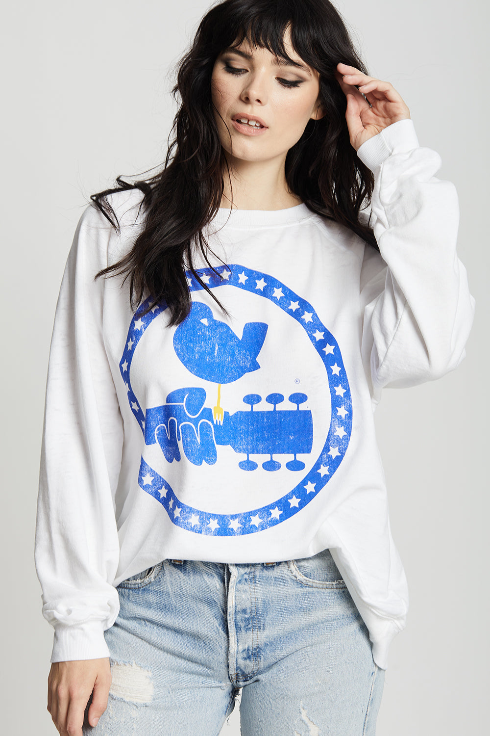 Woodstock 3 Days Of Peace White Oversized Graphic Sweatshirt