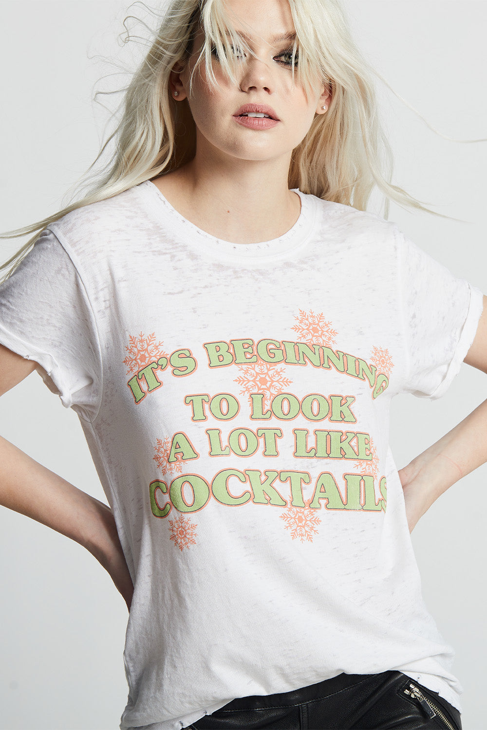 Women's Holidazed Cocktail T-shirt in White with snowflakes and cocktail text