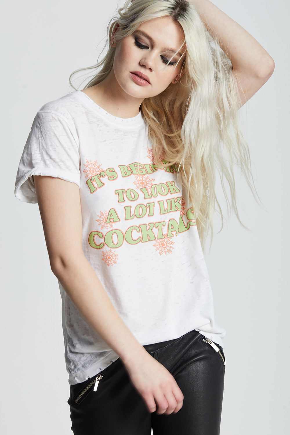 Women's Holidazed Cocktail T-shirt in White with snowflakes and cocktail text