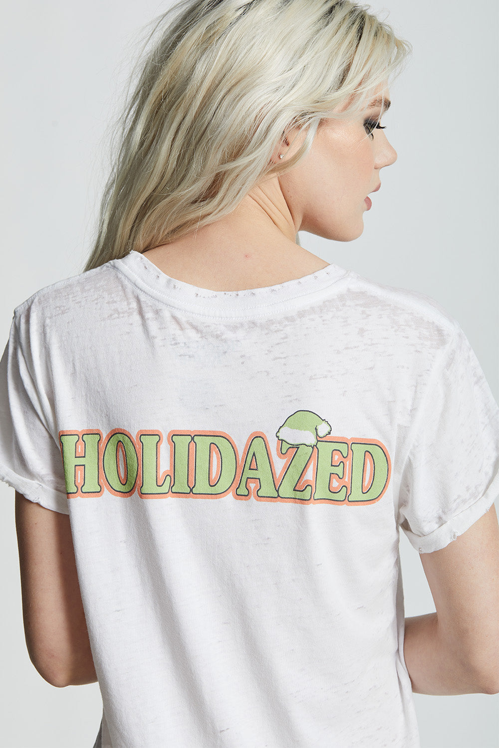 Women's Holidazed Cocktail T-shirt in White with snowflakes and cocktail text