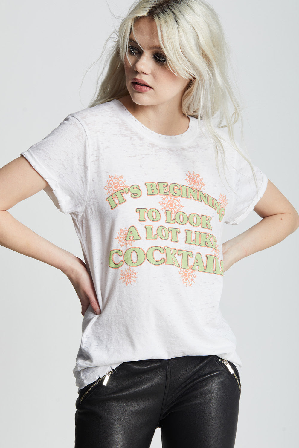 Women's Holidazed Cocktail T-shirt in White with snowflakes and cocktail text