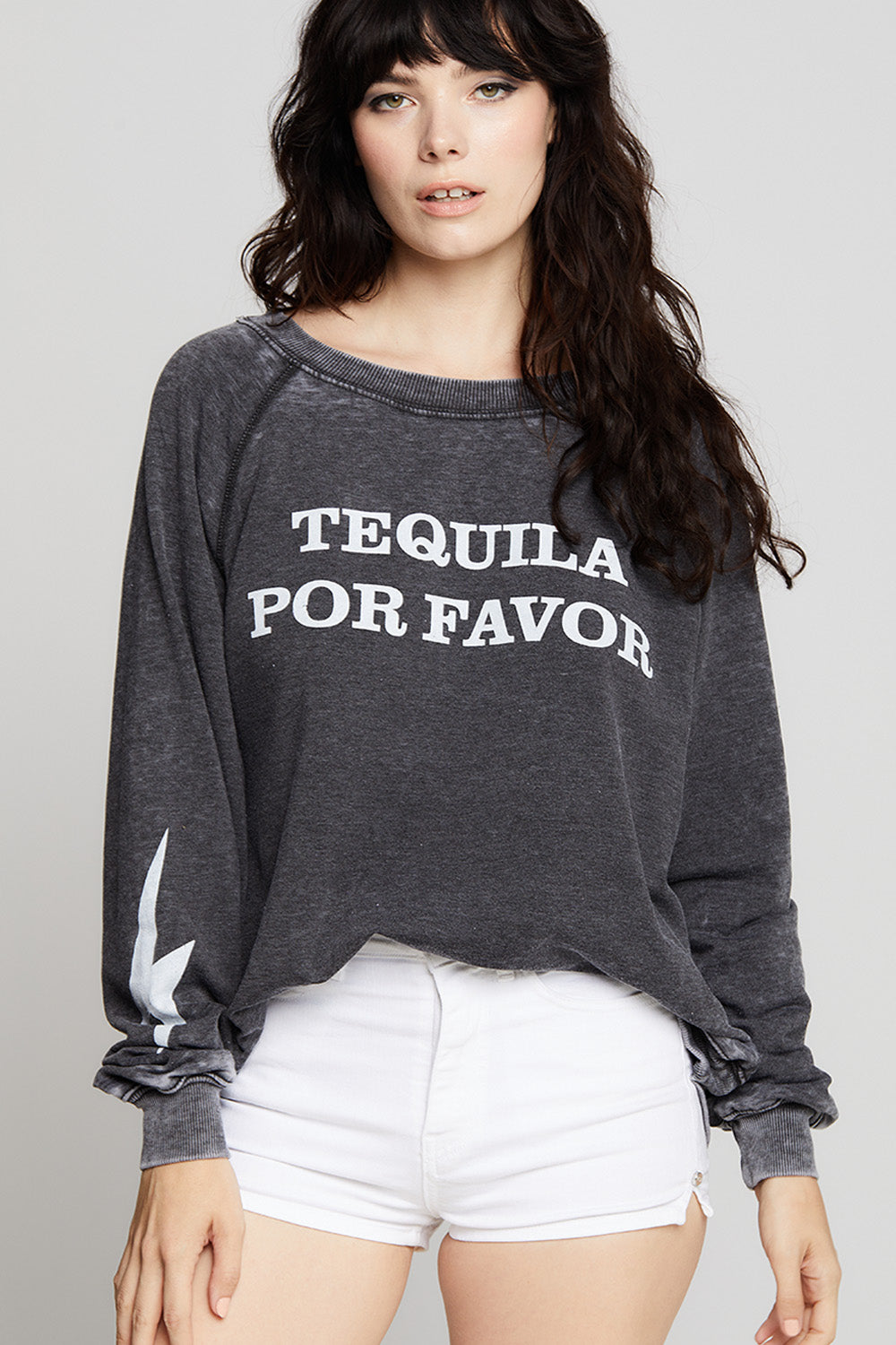 Tequila Por Favor Faded Black Oversized Statement Sweatshirt