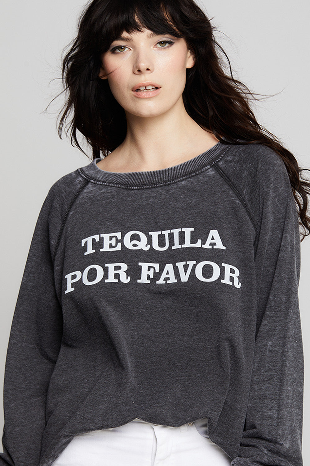 Tequila Por Favor Faded Black Oversized Statement Sweatshirt