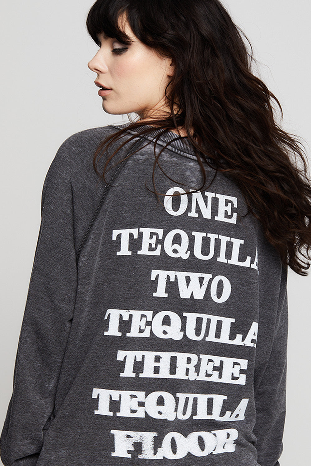Tequila Por Favor Faded Black Oversized Statement Sweatshirt