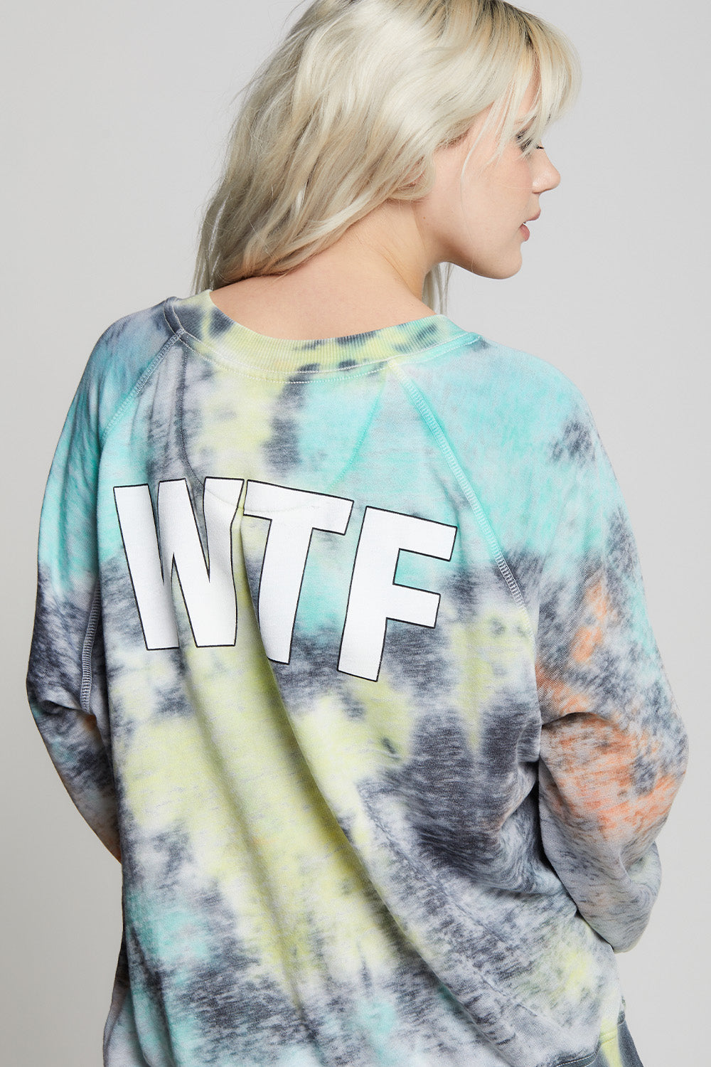 Whiskey Tango Foxtrot Oversized Sweatshirt in Fall Tie Dye colors with text graphic.