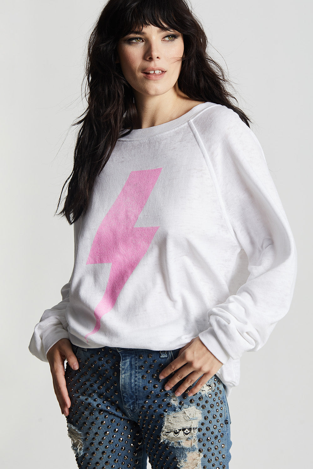 AC/DC Bolt Rock Out White Oversized Sweatshirt