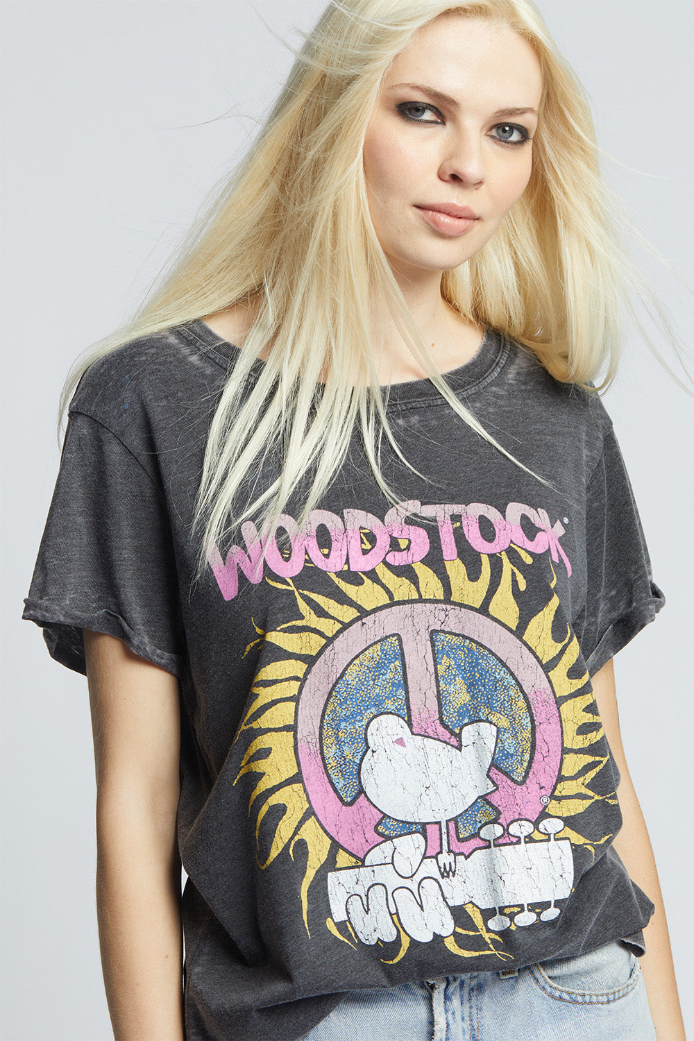 Woodstock Sun & Peace Sign Fitted Vintage Graphic Tee
