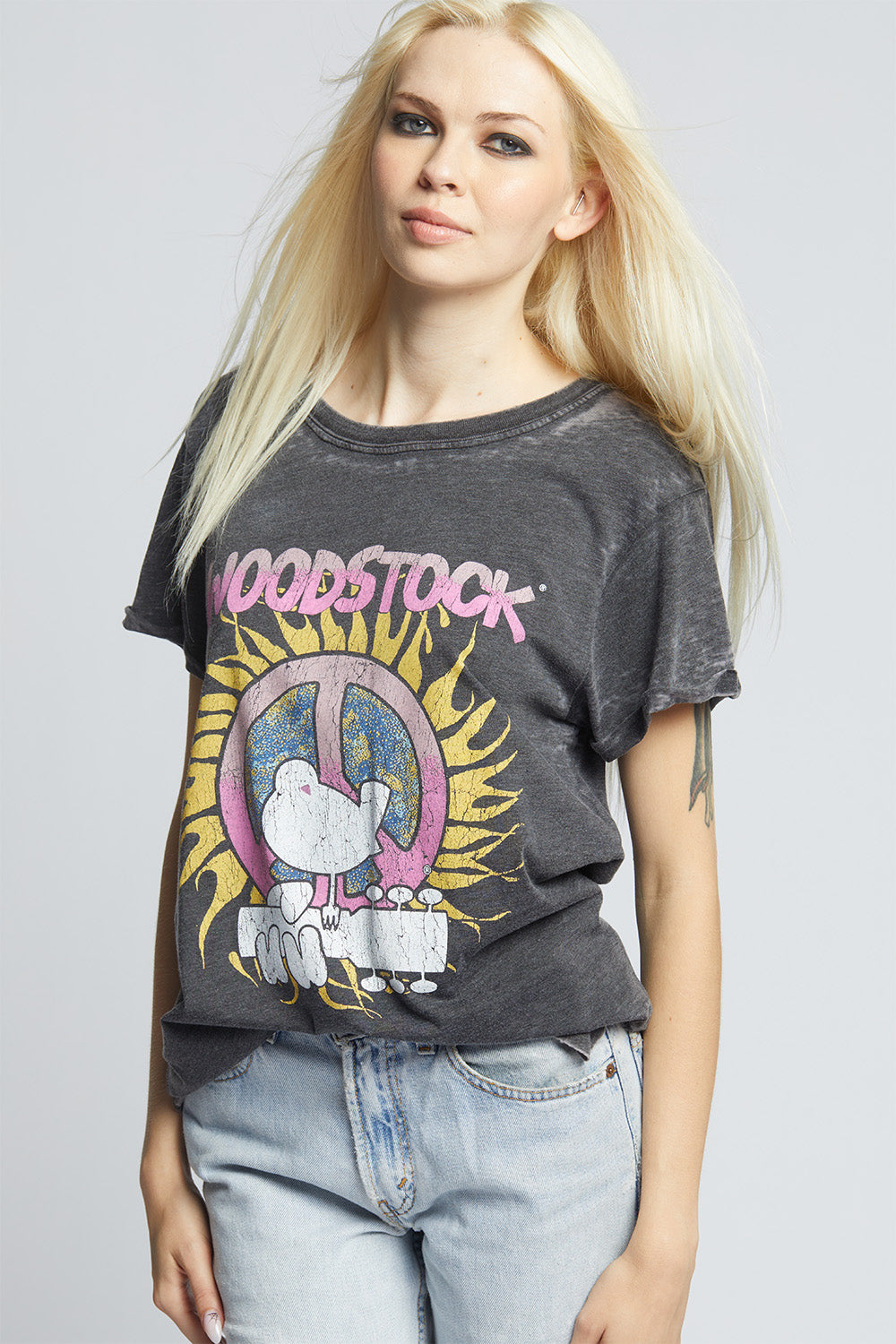 Woodstock Sun & Peace Sign Fitted Vintage Graphic Tee