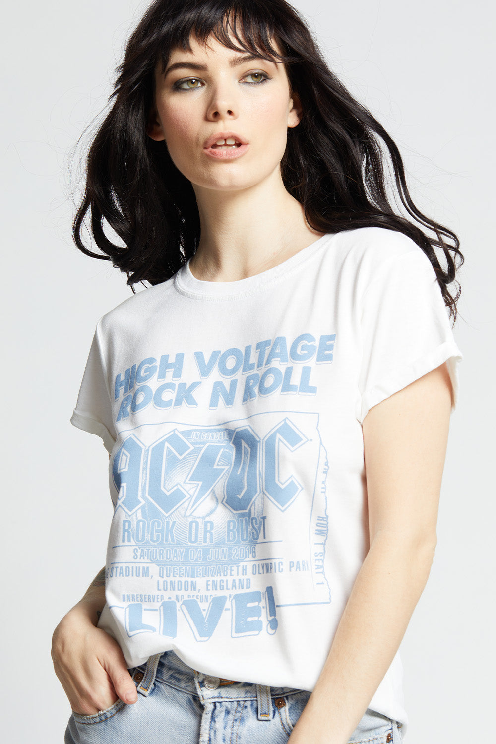 T-Shirt AC/DC Rock Or Bust Femme - Coton 100% - Vêtement Officiel CID
