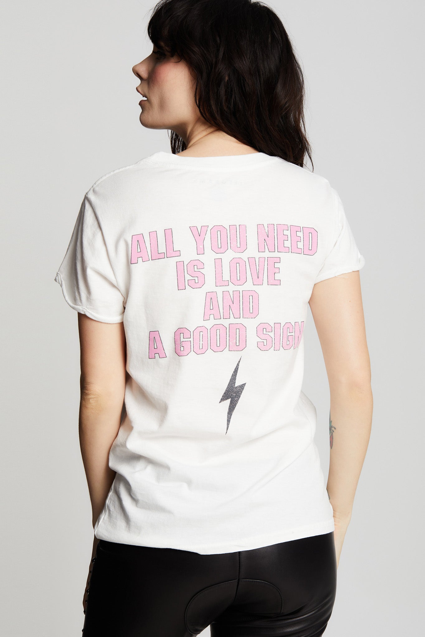 Women's All You Need Is Love T-shirt in White with zodiac signs and text