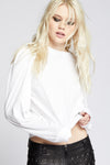 White Distressed Puff Sleeve