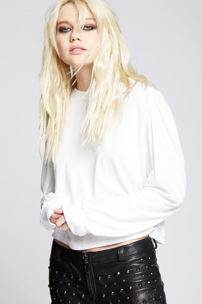 White Distressed Puff Sleeve