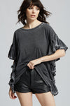 Black Distressed Ruffle Tee